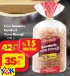 UNO ANADOLU ÇAVDARLI TAVA EKMEĞİ 450 G UNO ANADOLU ÇAVDARLI TAVA EKMEĞİ 450 G